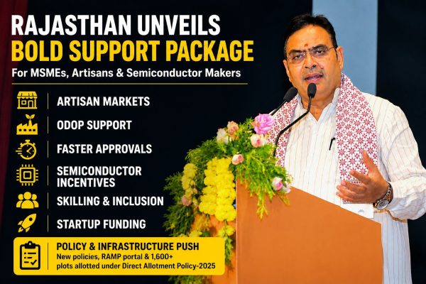 Rajasthan launched targeted measures to boost MSMEs, artisan markets, startups and electronics manufacturing, cutting approval times and expanding financial and training support.
