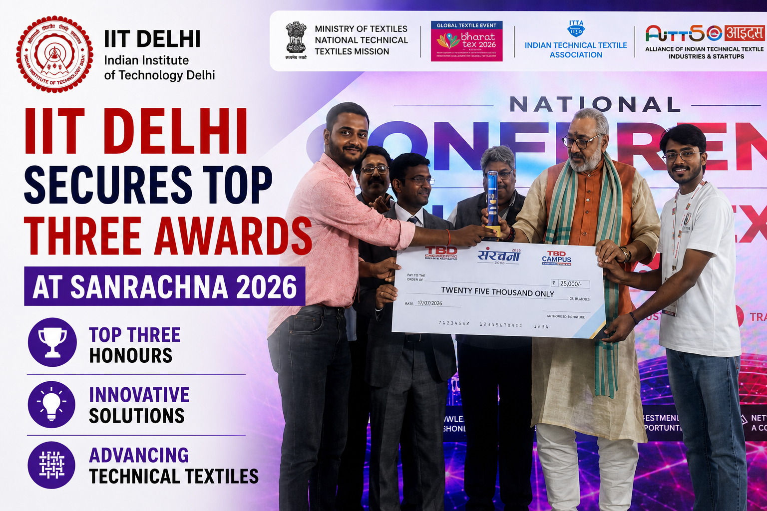 IIT Delhi’s Textile & Fiber Engineering Department swept the top three awards at Sanrachna 2026