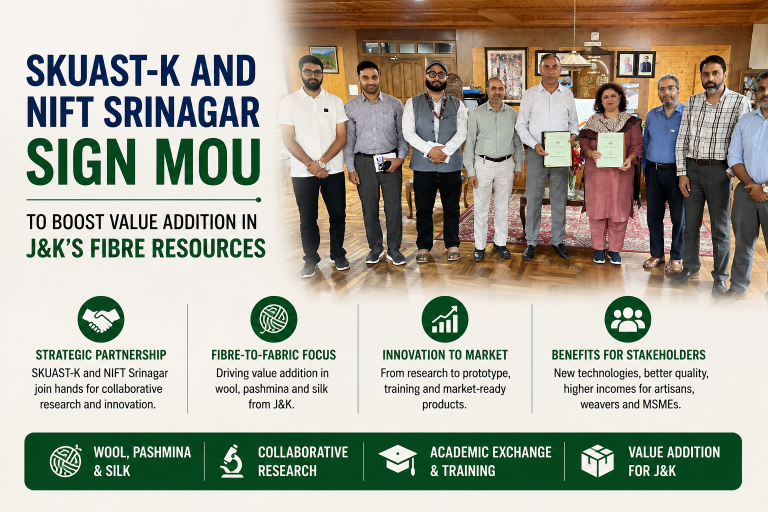 SKUAST-K and NIFT Srinagar Sign MoU to Boost Value Addition in J&K’s Fibre Resources