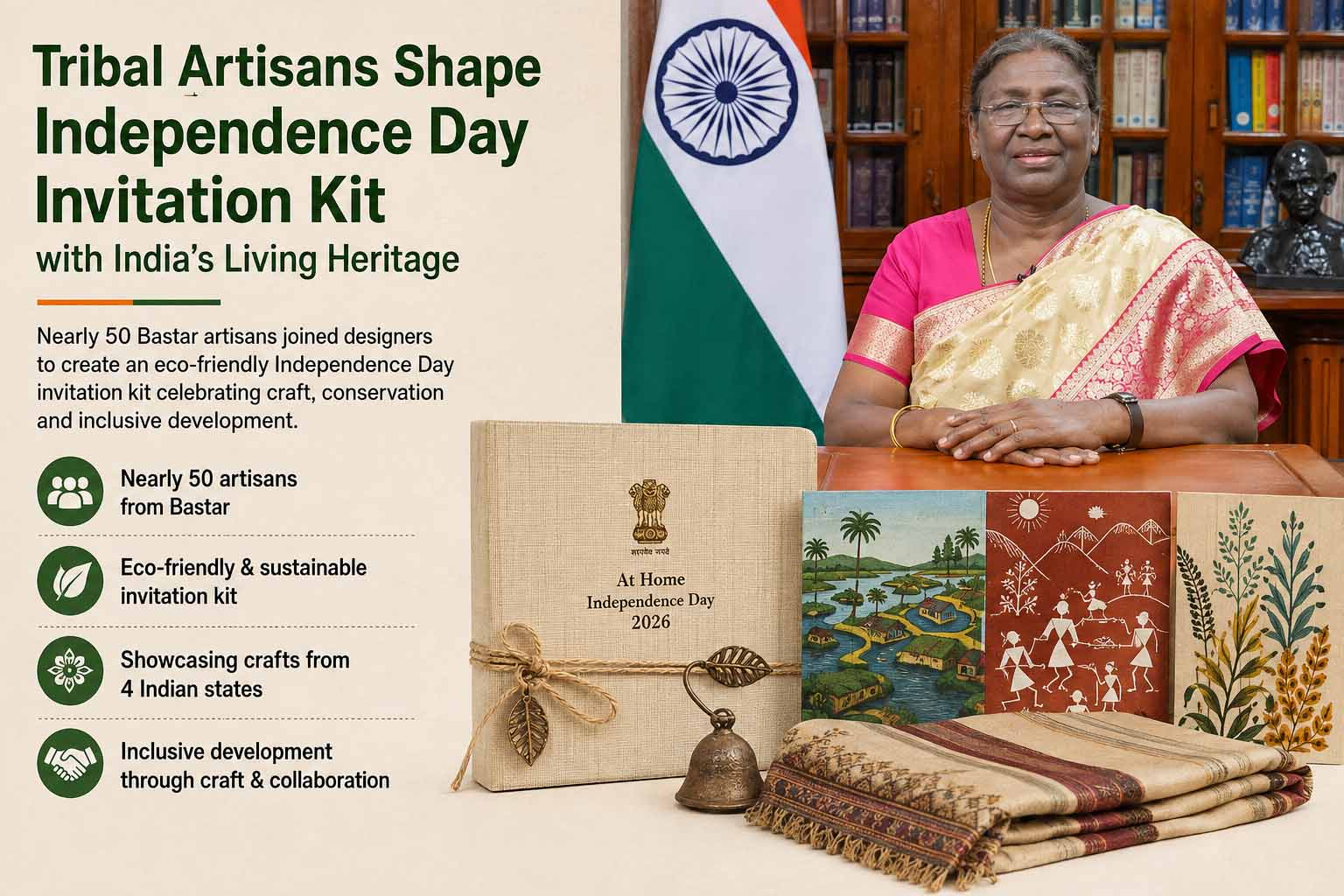 Nearly 50 Bastar artisans joined designers to create an eco-friendly Independence Day invitation kit celebrating craft, conservation and inclusive development.